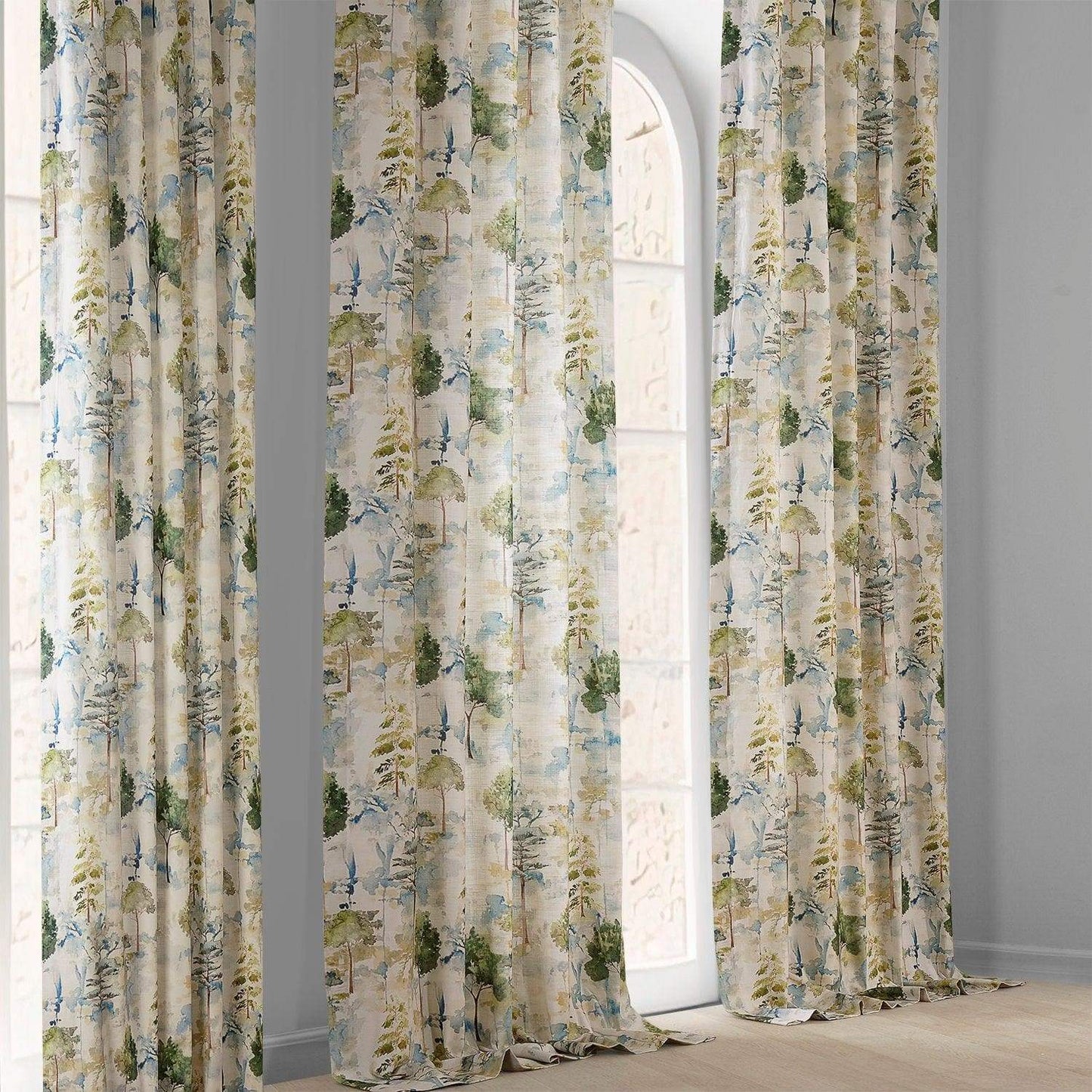 Grove Teal Blue Textured Printed Cotton Room Darkening Curtain - HalfPriceDrapes.com
