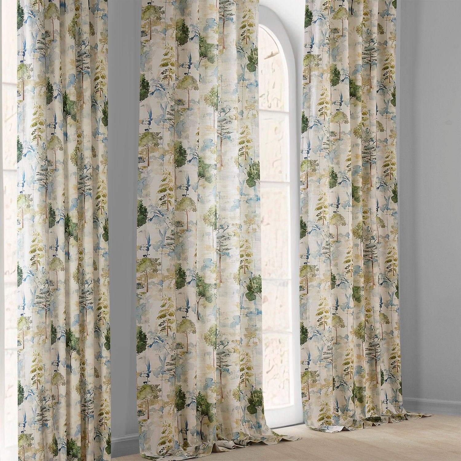 Grove Teal Blue Textured Printed Cotton Room Darkening Curtain - HalfPriceDrapes.com