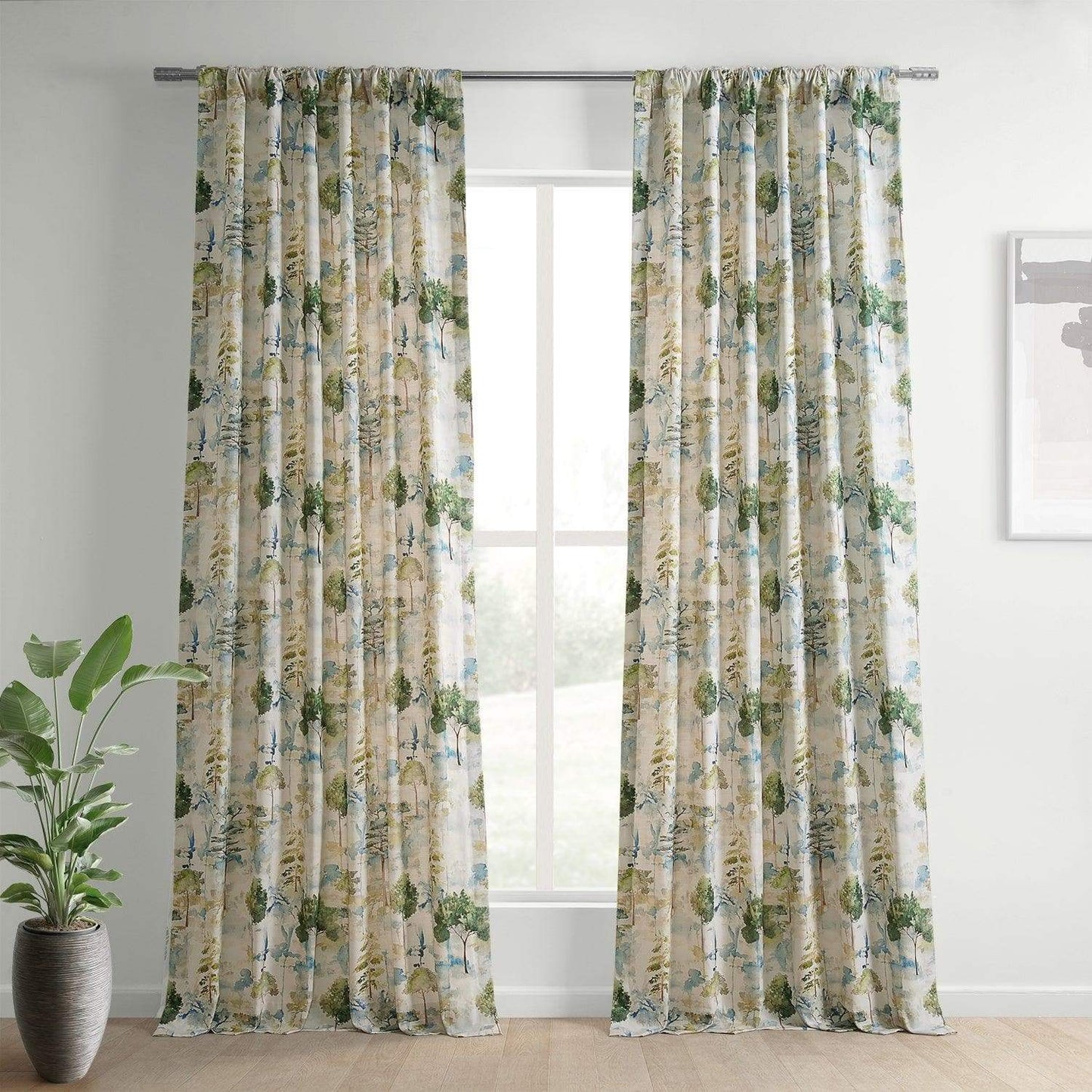 Grove Teal Blue Textured Printed Cotton Room Darkening Curtain - HalfPriceDrapes.com