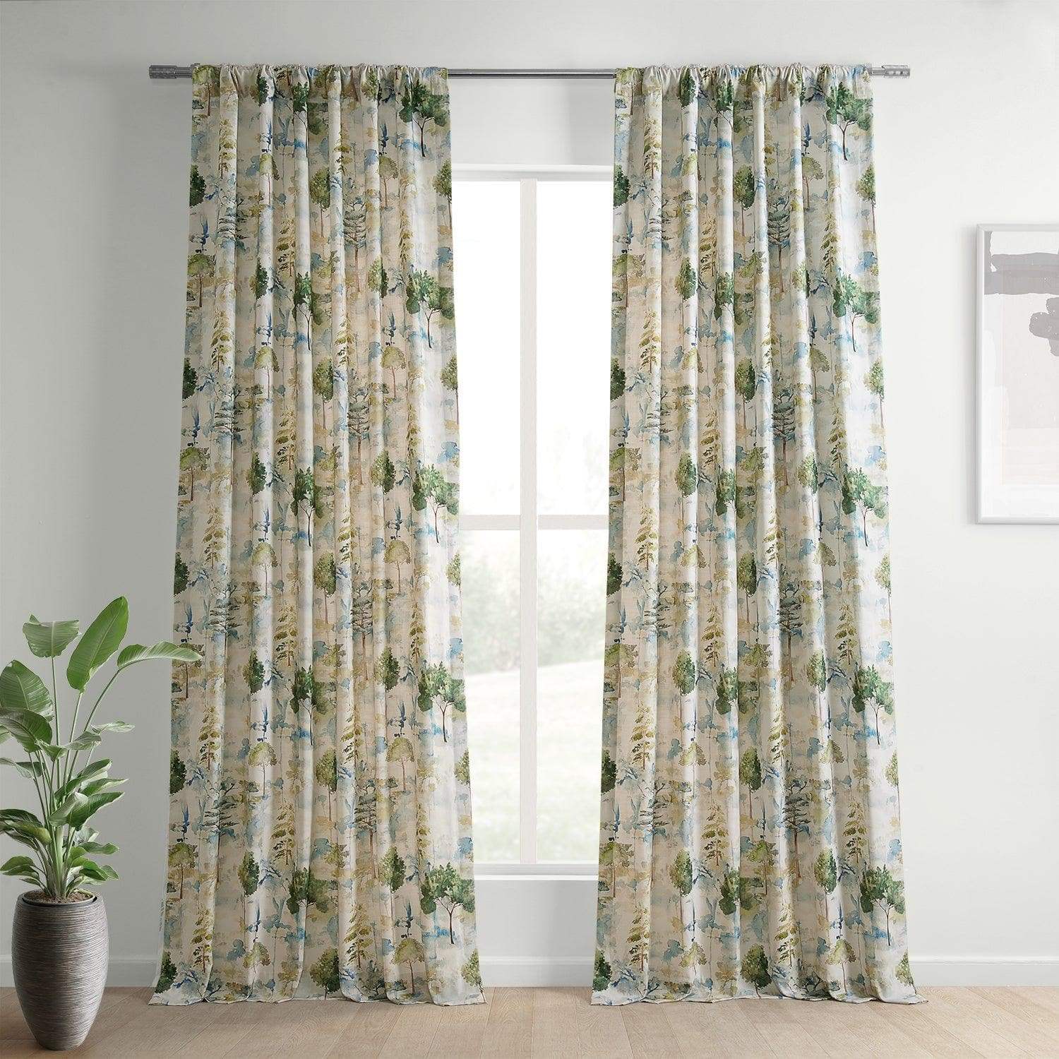Grove Teal Blue Textured Printed Cotton Room Darkening Curtain - HalfPriceDrapes.com