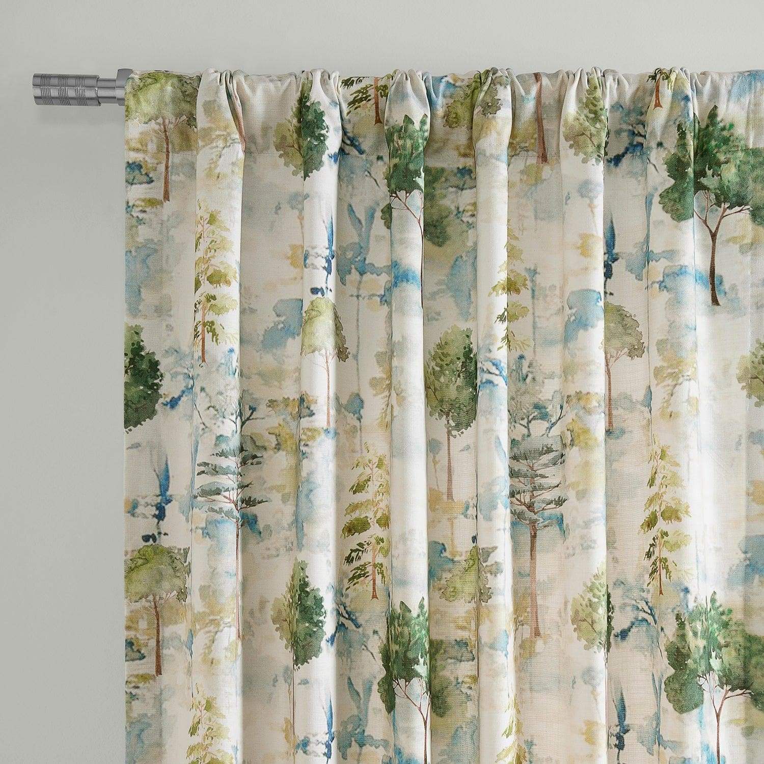 Grove Teal Blue Textured Printed Cotton Room Darkening Curtain - HalfPriceDrapes.com