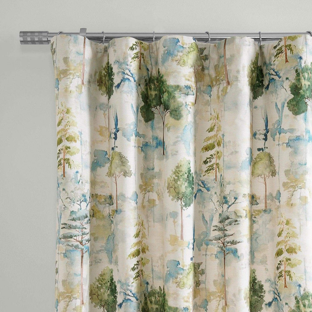 Grove Teal Blue Textured Printed Cotton Room Darkening Curtain - HalfPriceDrapes.com