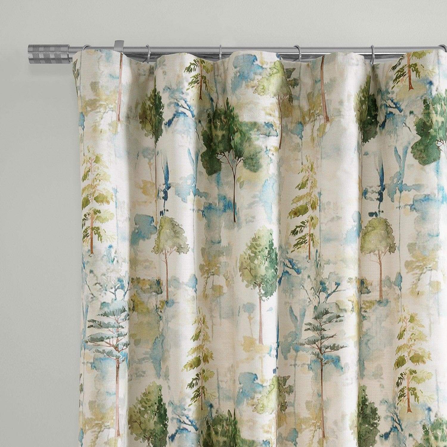 Grove Teal Blue Textured Printed Cotton Room Darkening Curtain - HalfPriceDrapes.com