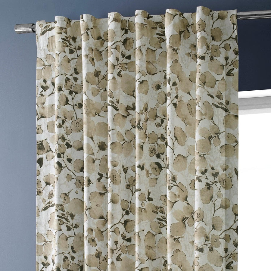 Foiliage Brown Textured Printed Cotton Room Darkening Curtain - HalfPriceDrapes.com