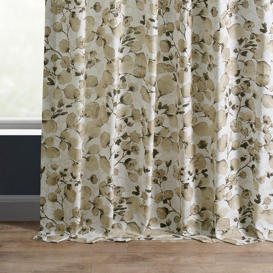 Foiliage Brown Textured Printed Cotton Light Filtering Curtain - HalfPriceDrapes.com