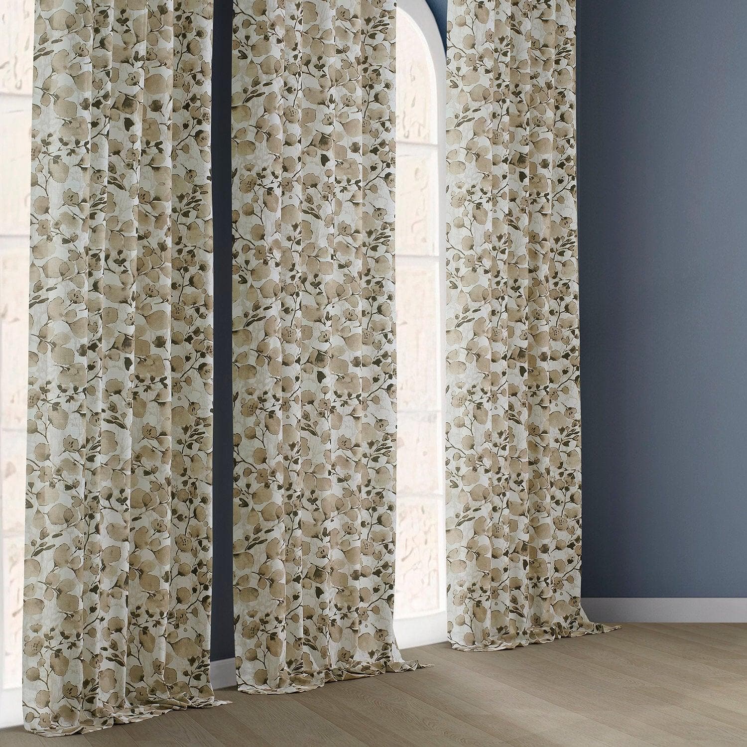 Foiliage Brown Textured Printed Cotton Room Darkening Curtain - HalfPriceDrapes.com