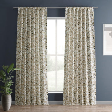Foiliage Brown Floral Textured Printed Cotton Curtain
