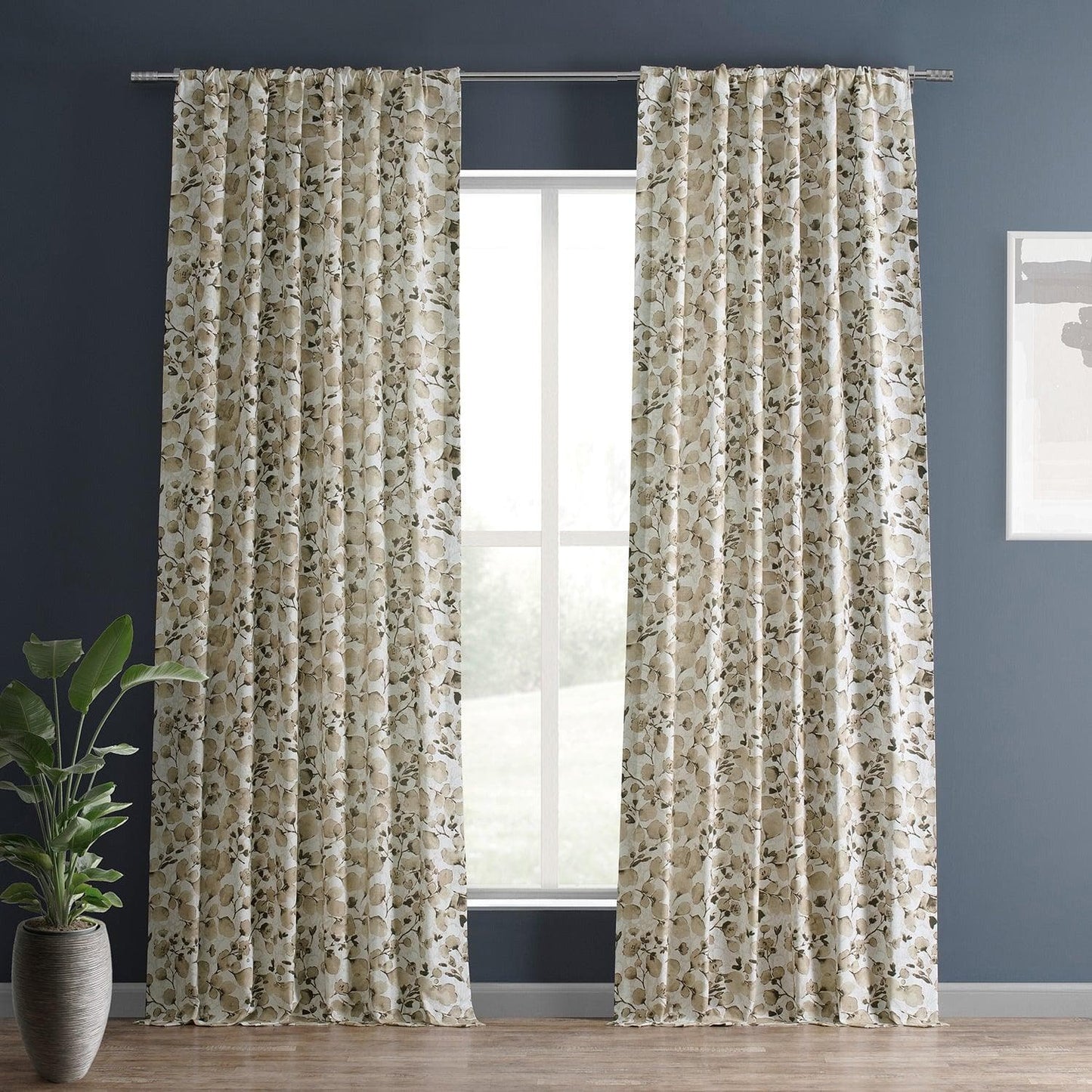 Foiliage Brown Textured Printed Cotton Room Darkening Curtain - HalfPriceDrapes.com