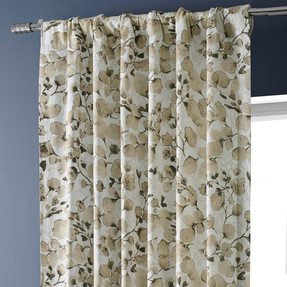 Foiliage Brown Textured Printed Cotton Room Darkening Curtain - HalfPriceDrapes.com
