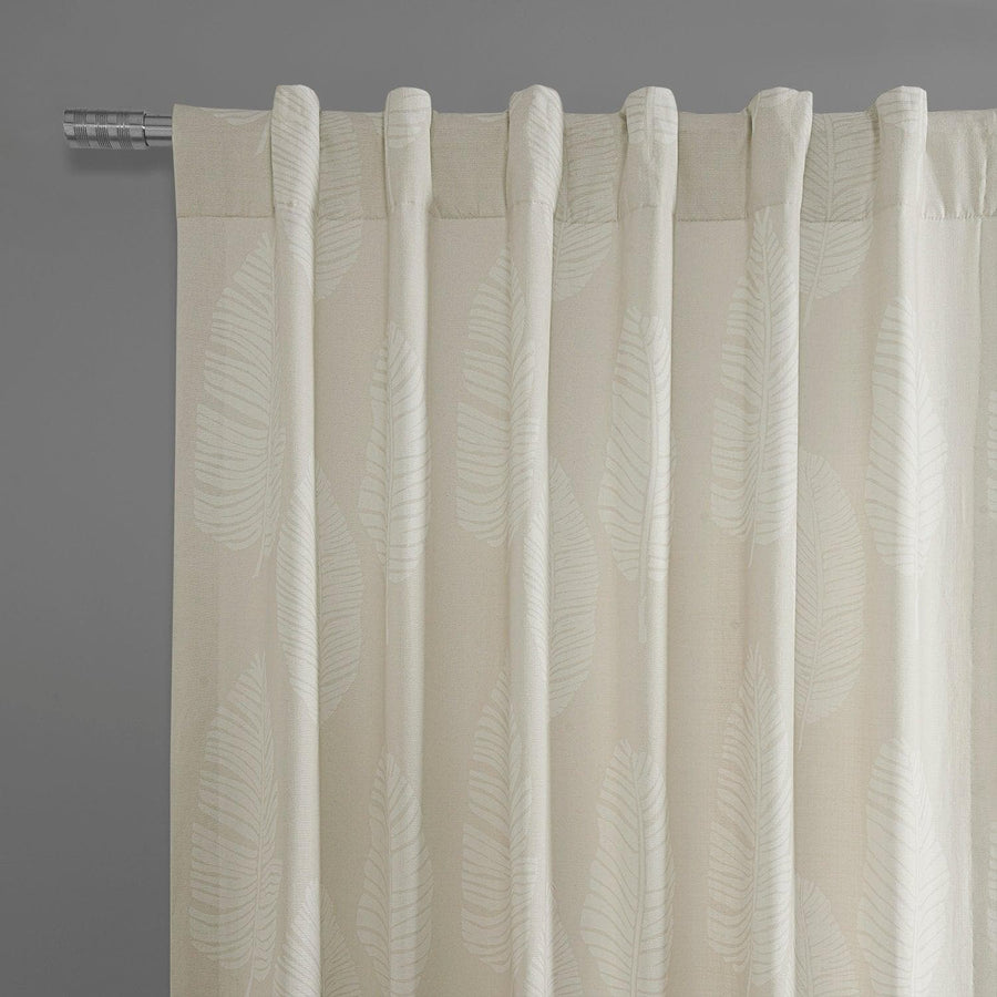 Leaflet White Textured Printed Cotton Room Darkening Curtain - HalfPriceDrapes.com