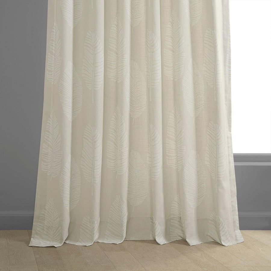 Leaflet White Textured Printed Cotton Light Filtering Curtain - HalfPriceDrapes.com