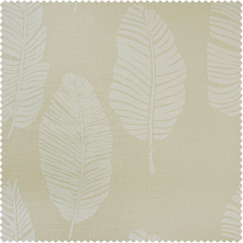 Leaflet White Textured Printed Cotton Room Darkening Swatch - HalfPriceDrapes.com