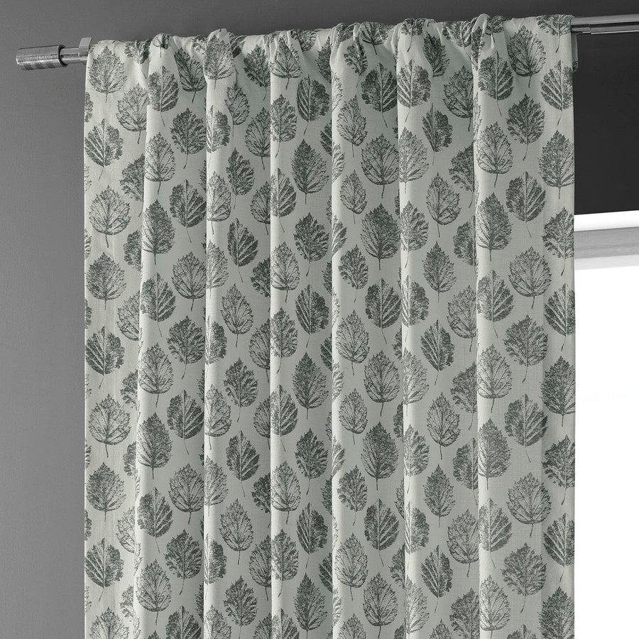 Elm Leaf Black Textured Printed Cotton Room Darkening Curtain - HalfPriceDrapes.com