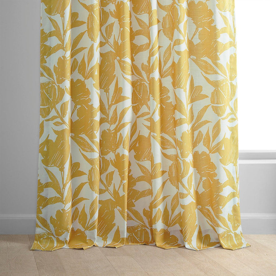 Meadow Marigold Textured Printed Cotton Light Filtering Curtain - HalfPriceDrapes.com