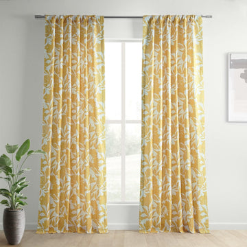 Meadow Marigold Floral Textured Printed Cotton Curtain