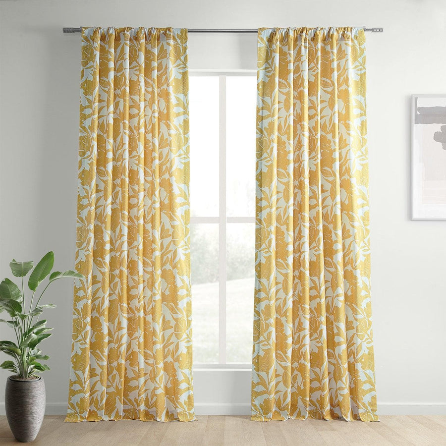 Meadow Marigold Textured Printed Cotton Room Darkening Curtain - HalfPriceDrapes.com