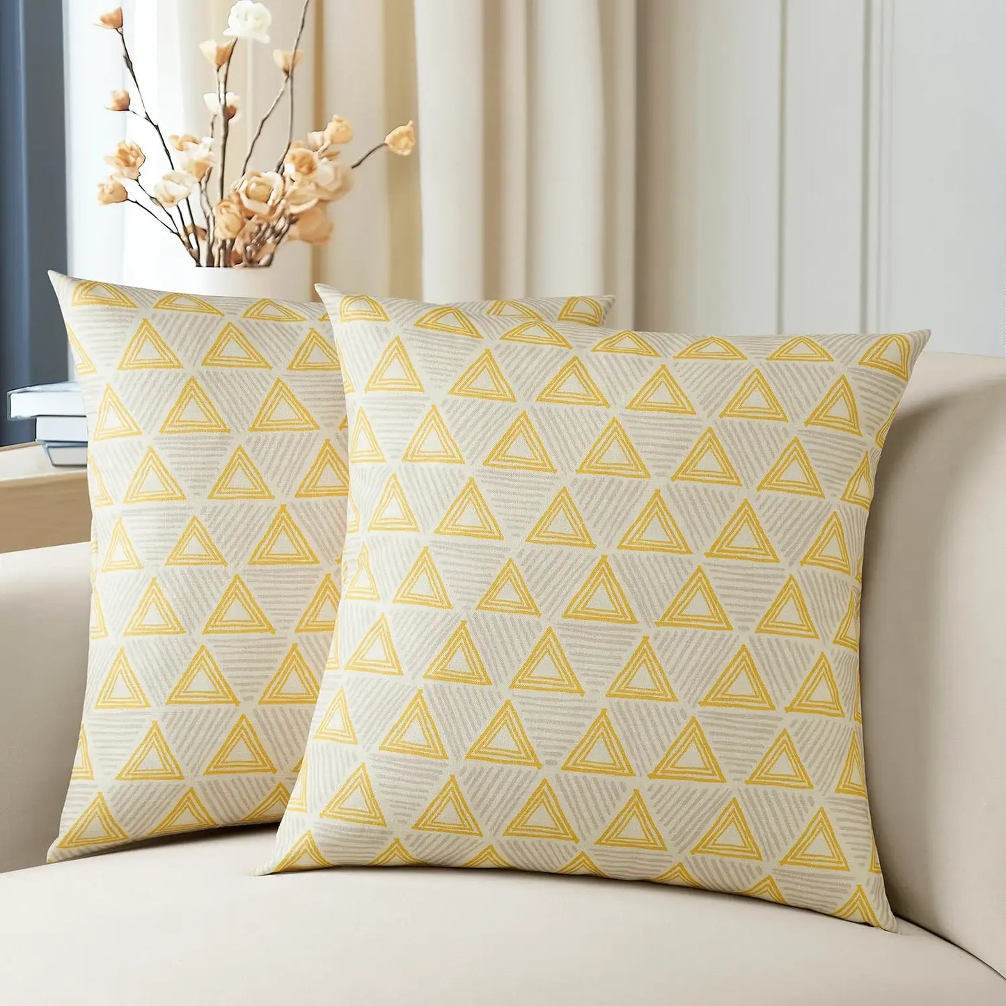 Trillian Gold Geometric Textured Printed Cotton Cushion Covers - Pair