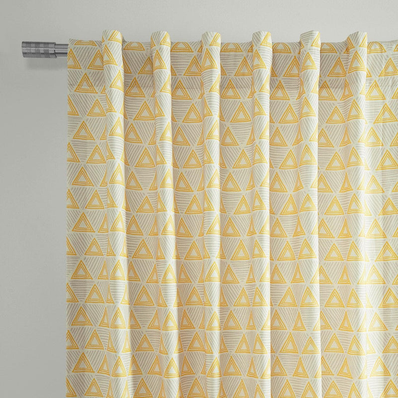 Trillian Gold Textured Printed Cotton Room Darkening Curtain - HalfPriceDrapes.com