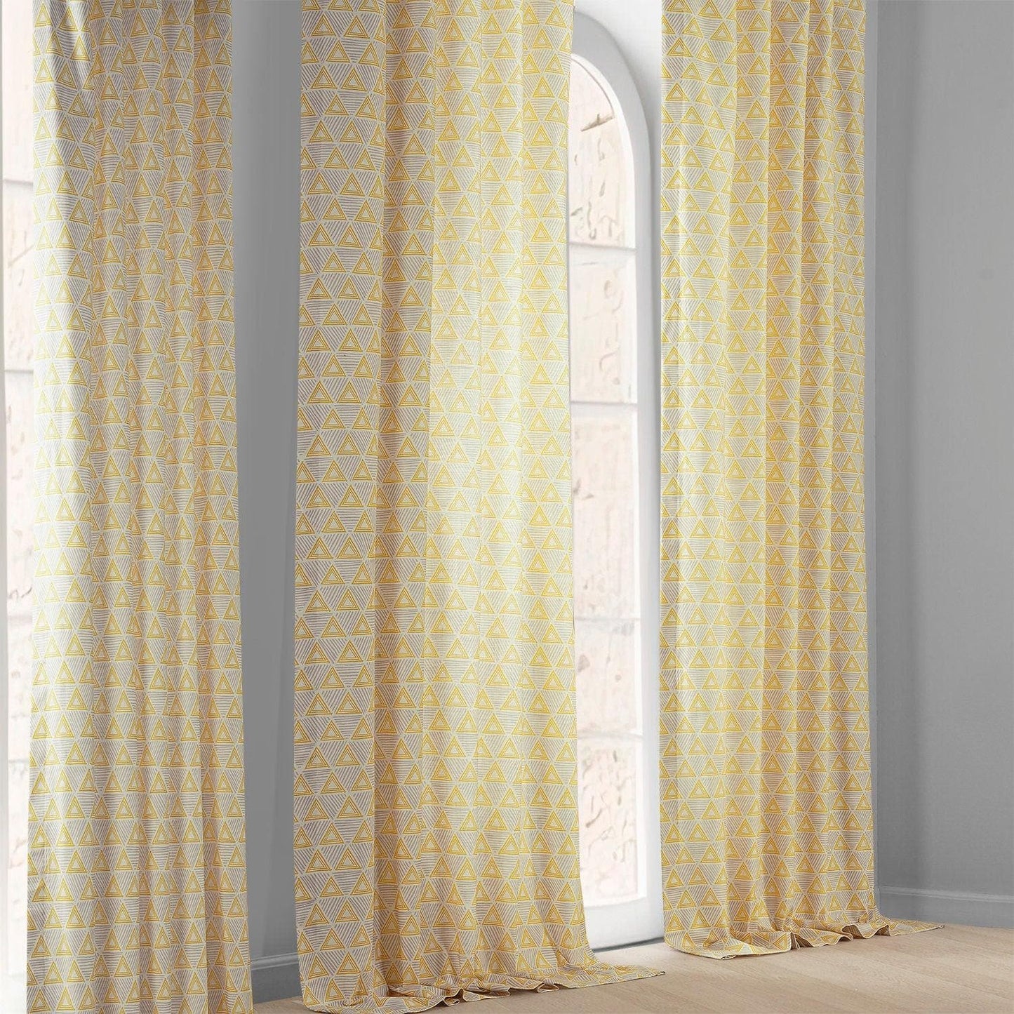 Trillian Gold Textured Printed Cotton Room Darkening Curtain - HalfPriceDrapes.com