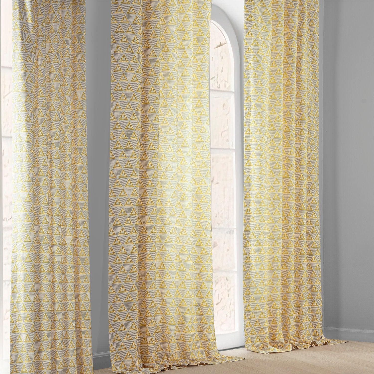 Trillian Gold Textured Printed Cotton Room Darkening Curtain - HalfPriceDrapes.com