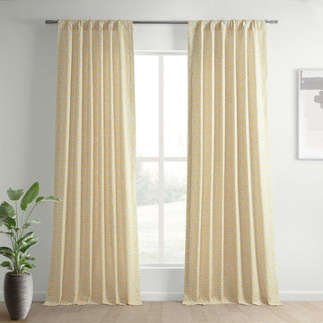 Trillian Gold Geometric Textured Printed Cotton Curtain