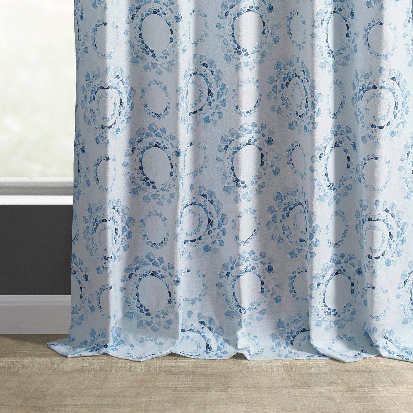 Droplets Light Blue Textured Printed Cotton Light Filtering Curtain - HalfPriceDrapes.com