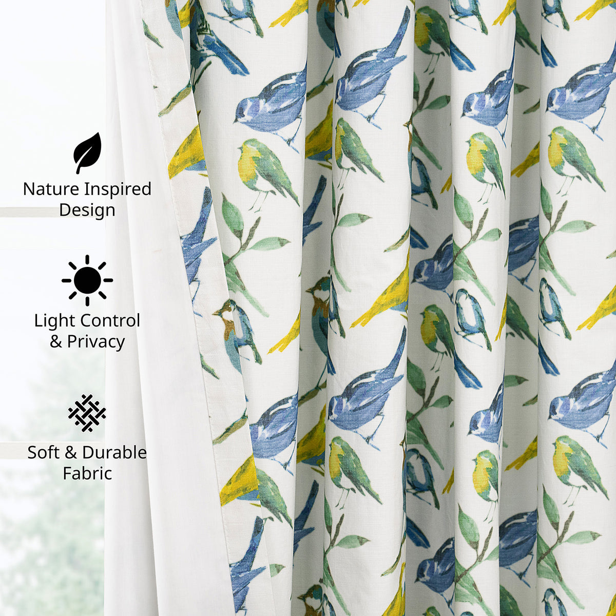 Songbird Blue Floral Floral Dune Cotton Textured Printed Room Darkening Curtain