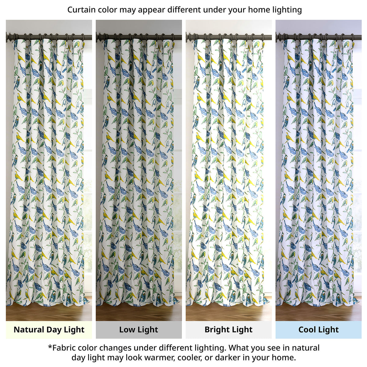 Songbird Blue Floral Floral Dune Cotton Textured Printed Room Darkening Curtain