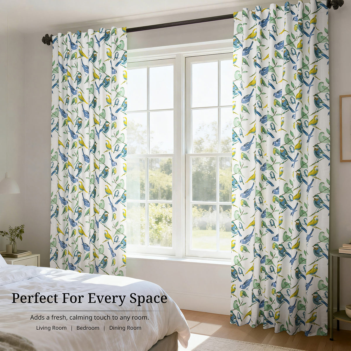 Songbird Blue Floral Floral Dune Cotton Textured Printed Room Darkening Curtain