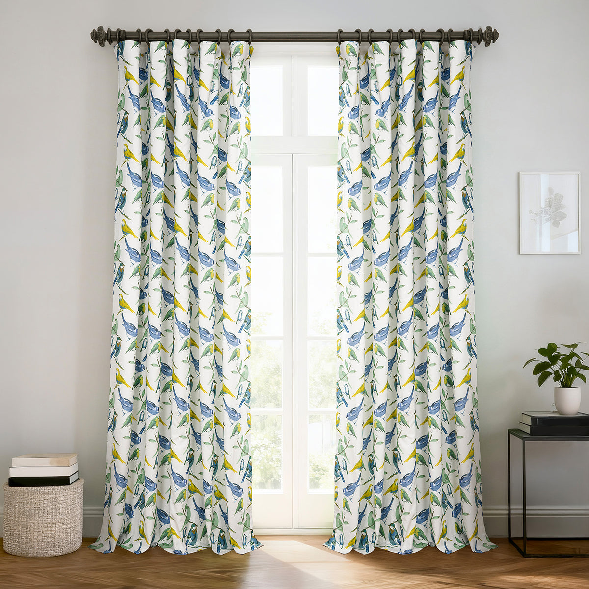 Songbird Blue Floral Floral Dune Cotton Textured Printed Room Darkening Curtain