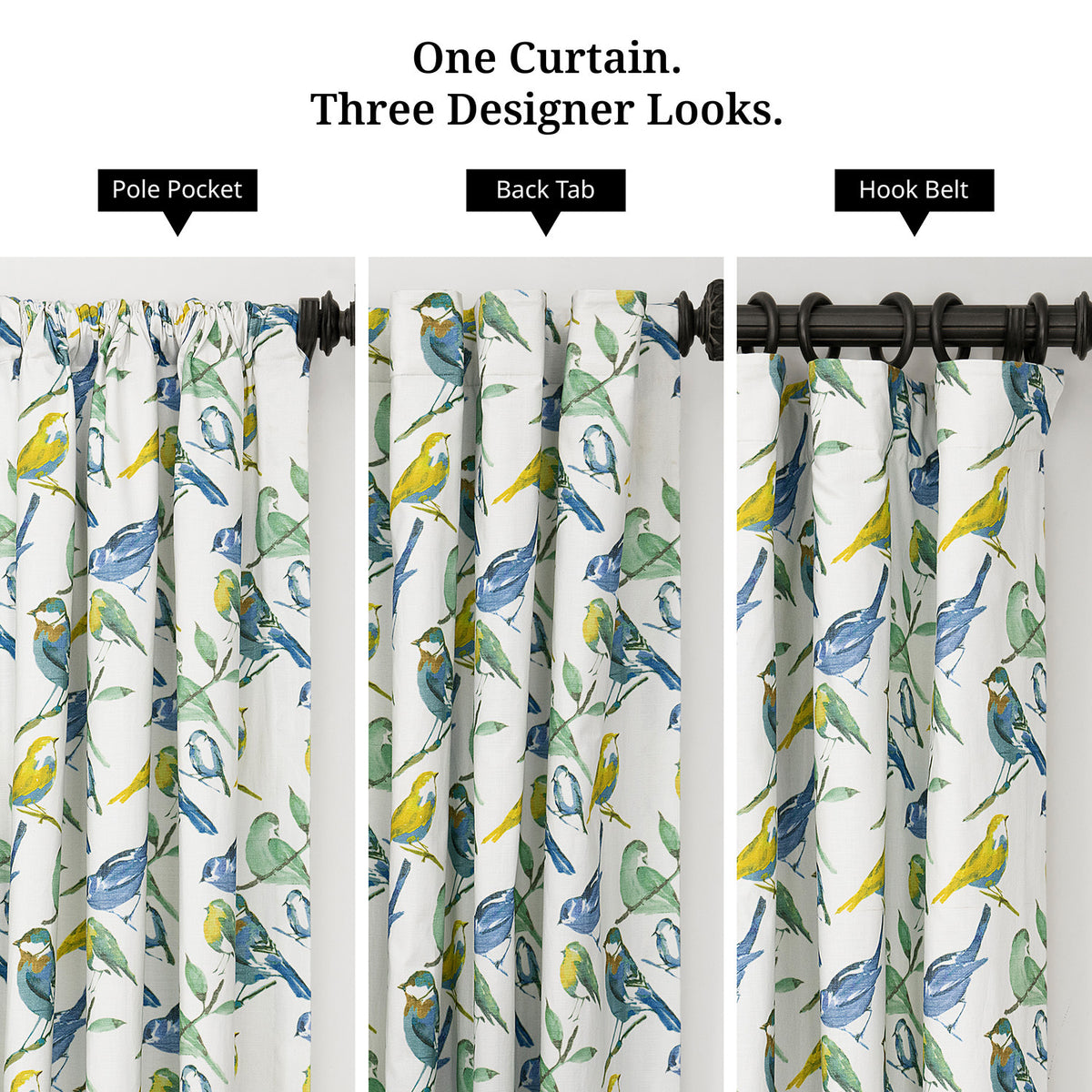 Songbird Blue Floral Floral Dune Cotton Textured Printed Room Darkening Curtain