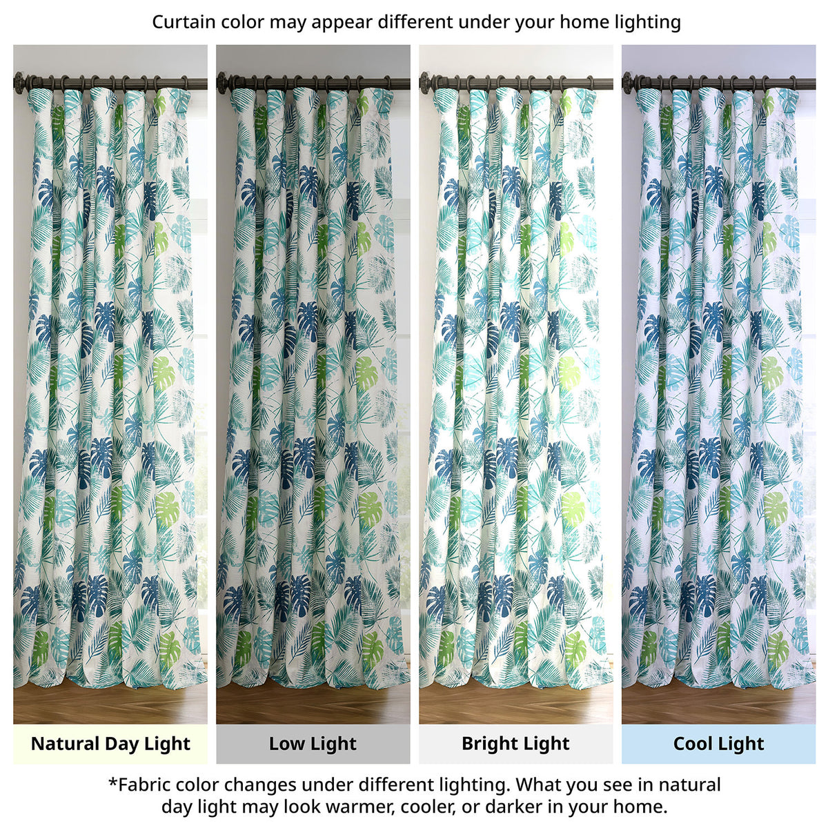 Palm Cove Blue Green Floral Floral Dune Cotton Textured Printed Room Darkening Curtain