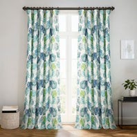 Palm Cove Blue Green Floral Floral Dune Cotton Textured Printed Room Darkening Curtain