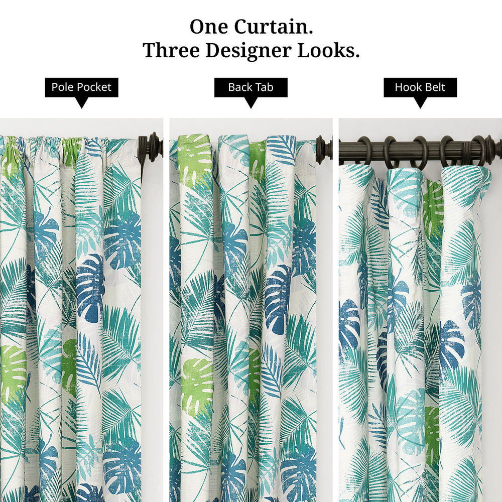 Palm Cove Blue Green Floral Floral Dune Cotton Textured Printed Room Darkening Curtain