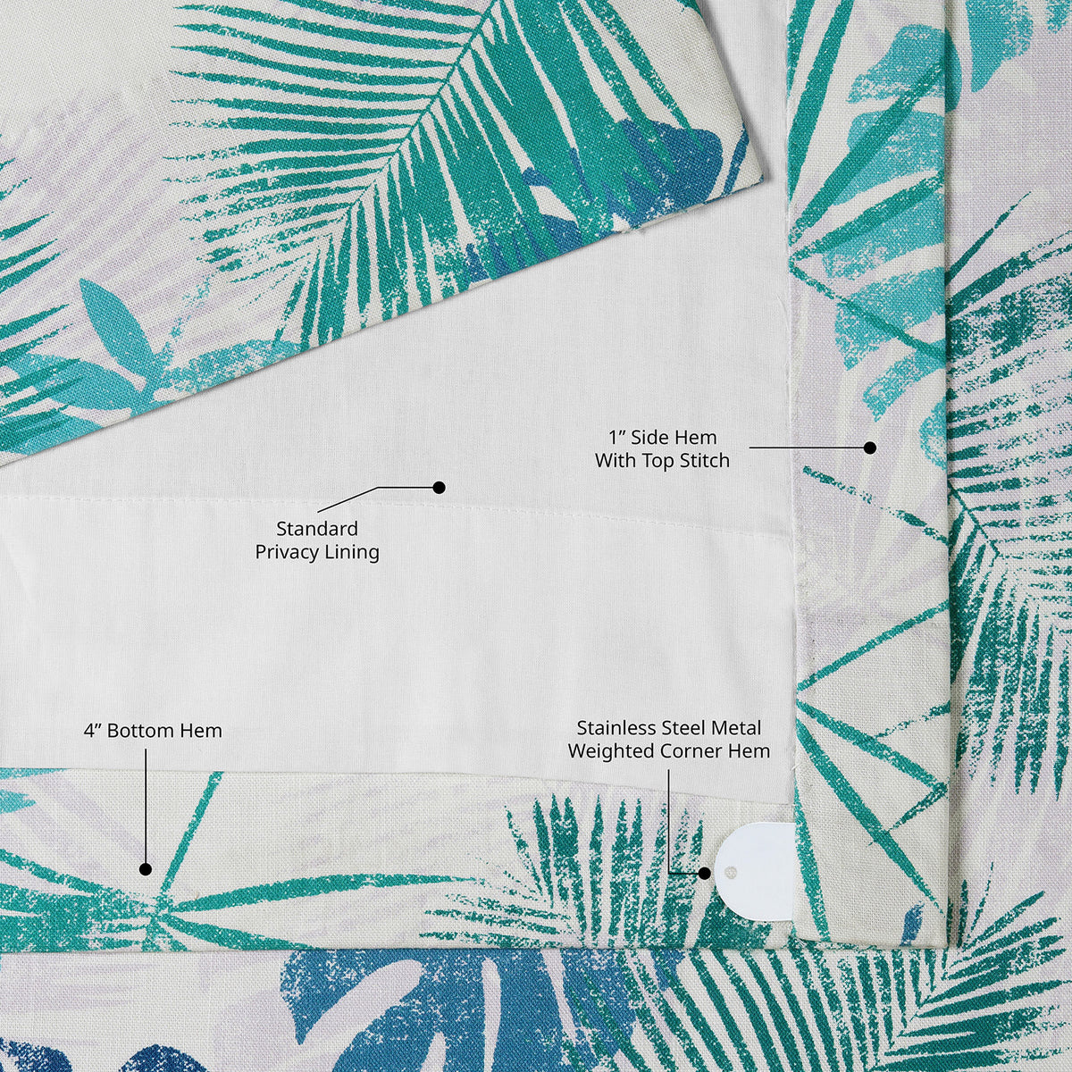 Palm Cove Blue Green Floral Floral Dune Cotton Textured Printed Room Darkening Curtain
