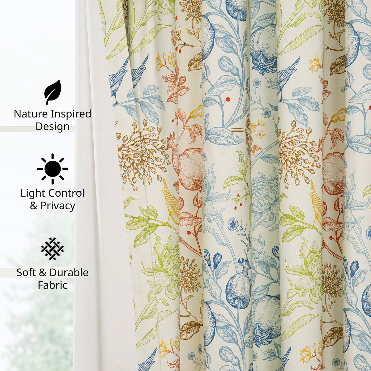 Fruit Manor Multi Color Paisley Paisley Dune Cotton Textured Printed Room Darkening Curtain