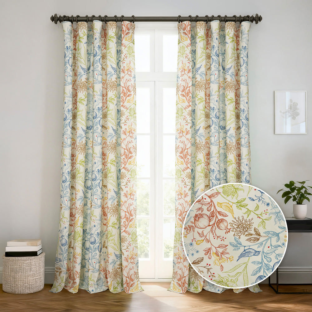 Fruit Manor Multi Color Paisley Dune Cotton Textured Printed Room Darkening Curtain