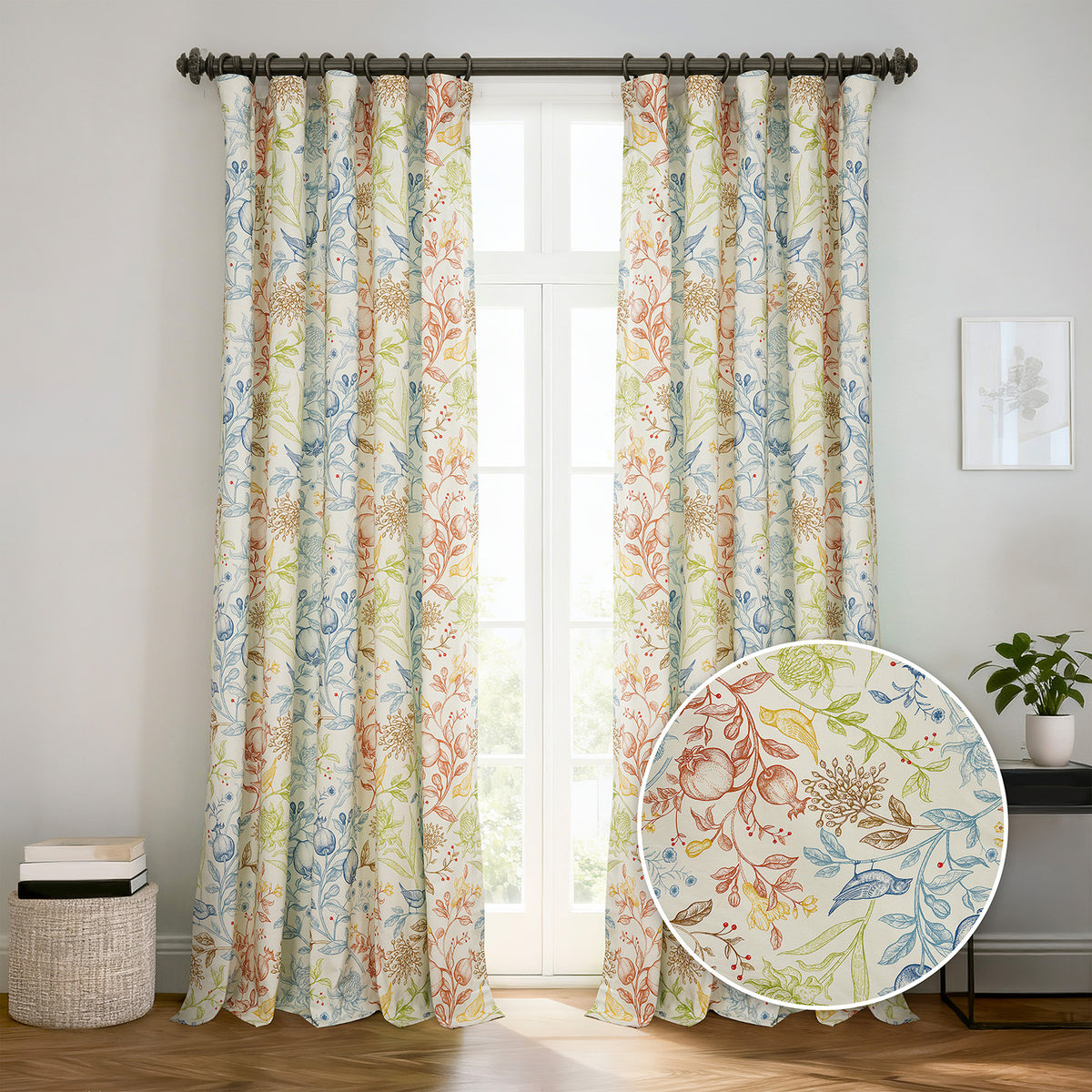 Fruit Manor Multi Color Paisley Dune Cotton Textured Printed Room Darkening Curtain