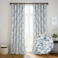 Blue Willow Arbor Floral Dune Cotton Textured Printed Room Darkening Curtain
