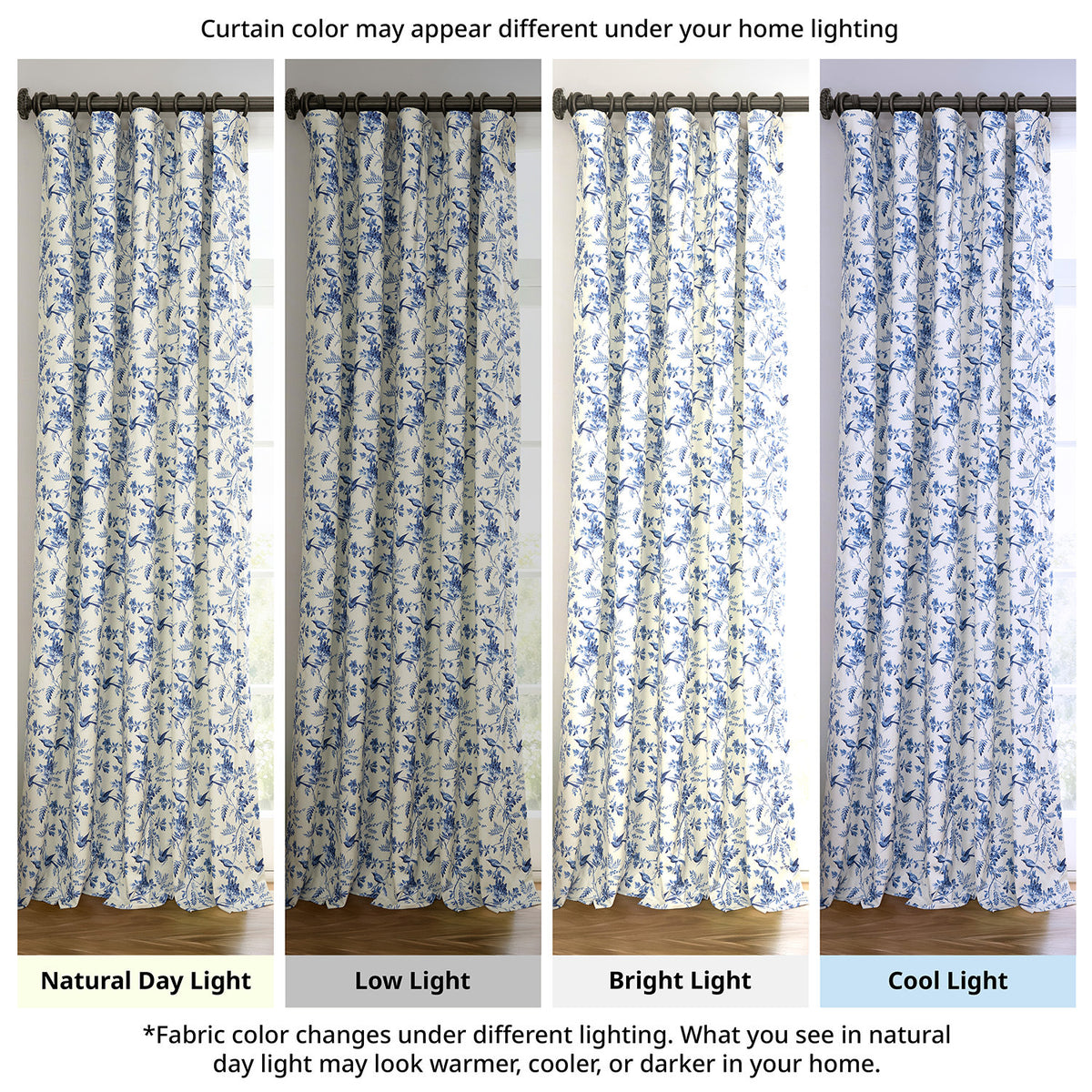 Blue Willow Arbor Floral Floral Dune Cotton Textured Printed Room Darkening Curtain