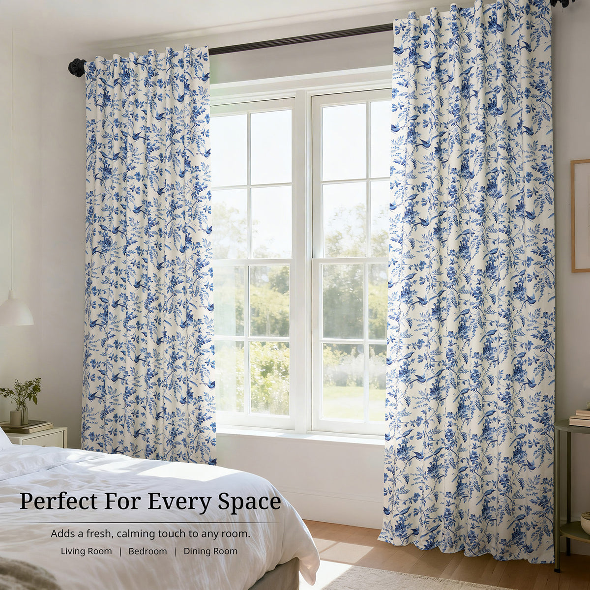 Blue Willow Arbor Floral Floral Dune Cotton Textured Printed Room Darkening Curtain
