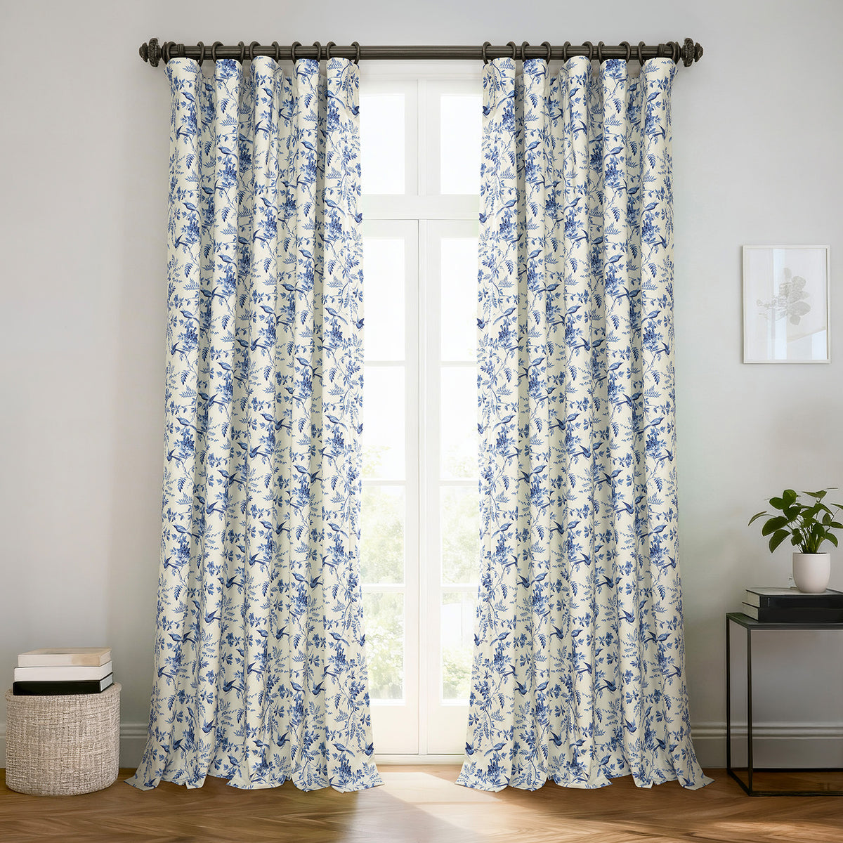 Blue Willow Arbor Floral Floral Dune Cotton Textured Printed Room Darkening Curtain