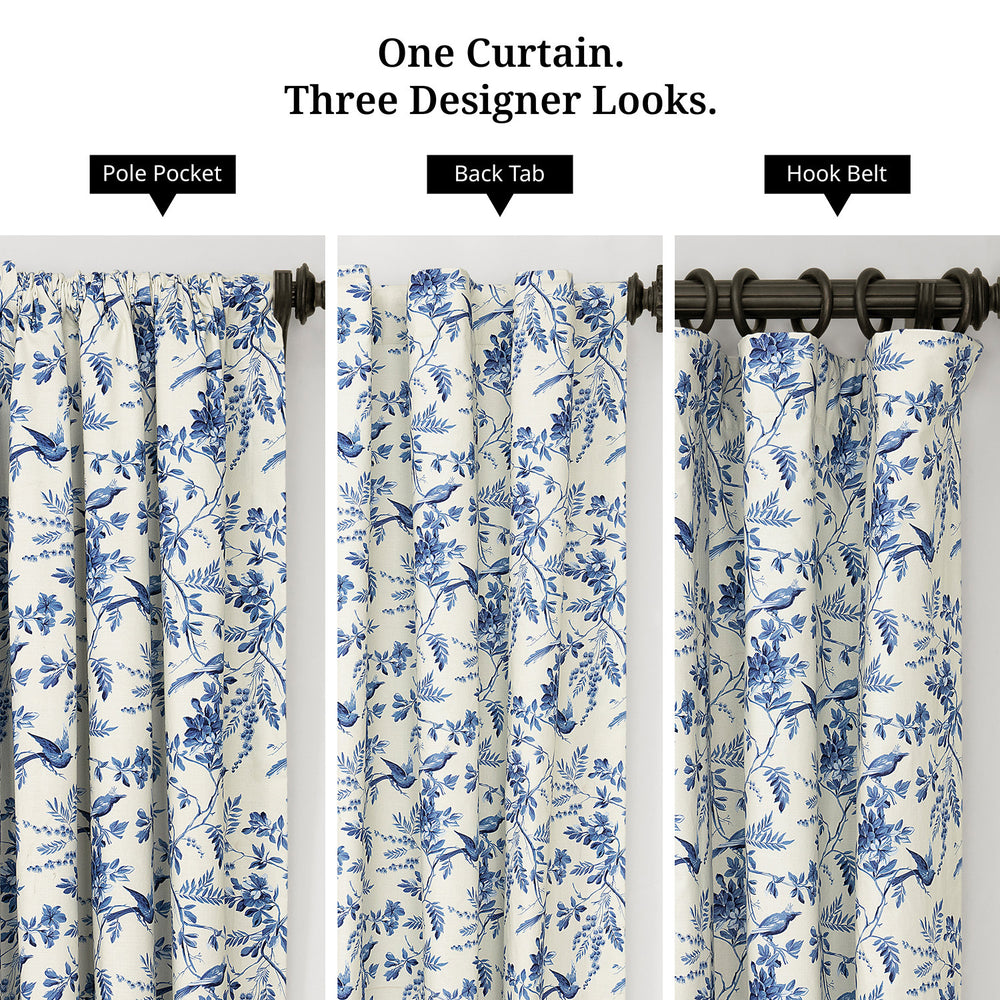 Blue Willow Arbor Floral Floral Dune Cotton Textured Printed Room Darkening Curtain