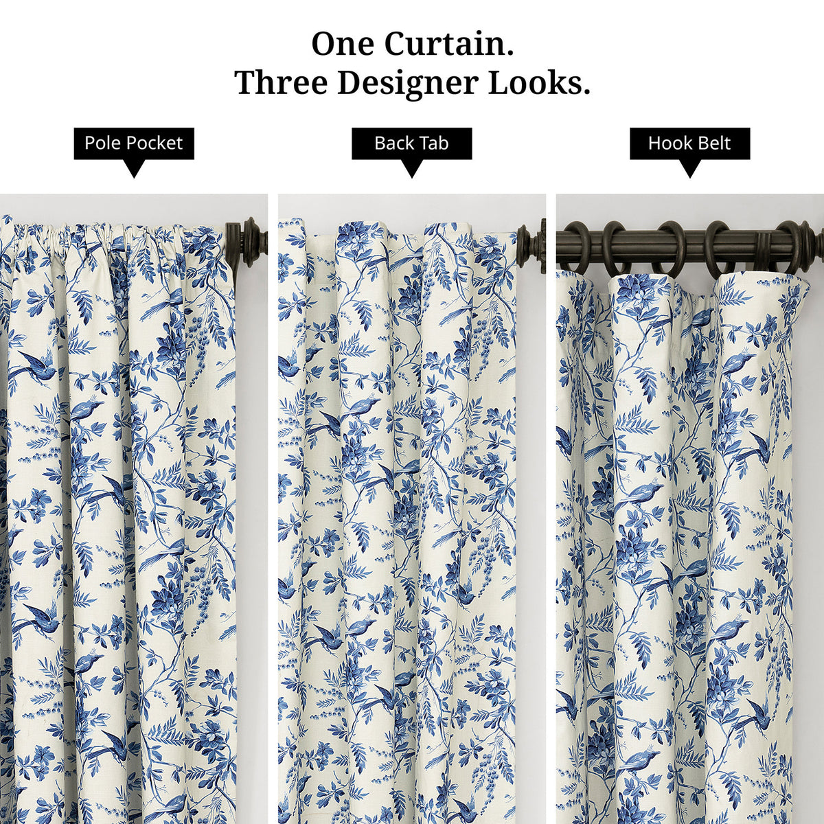 Blue Willow Arbor Floral Floral Dune Cotton Textured Printed Room Darkening Curtain
