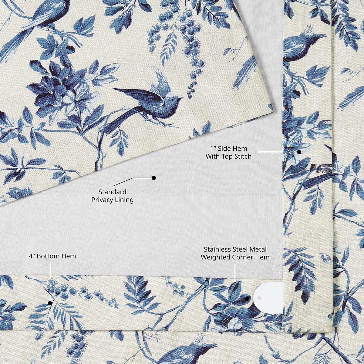 Blue Willow Arbor Floral Floral Dune Cotton Textured Printed Room Darkening Curtain