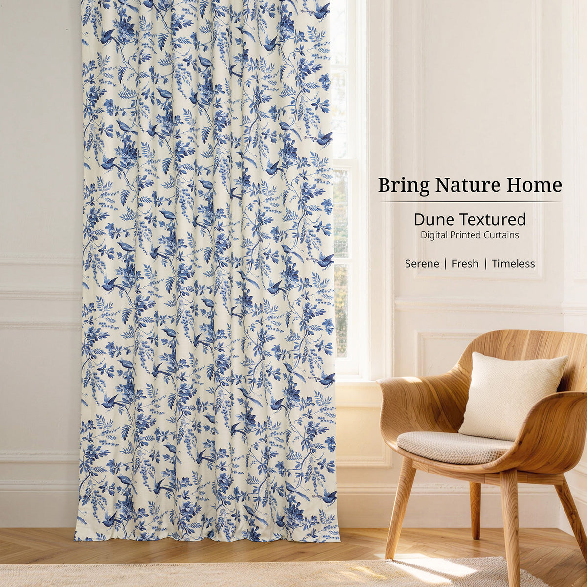 Blue Willow Arbor Floral Floral Dune Cotton Textured Printed Room Darkening Curtain