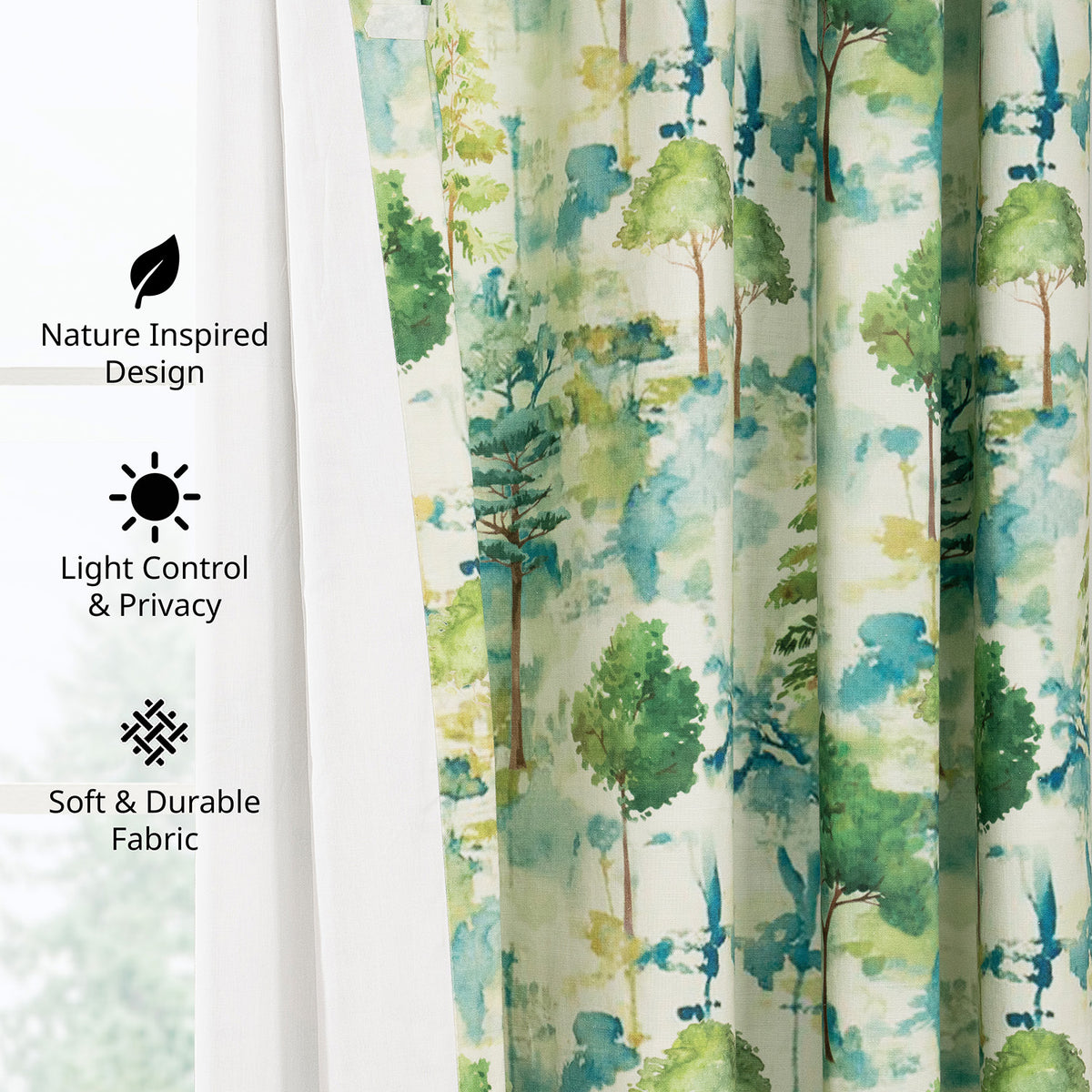 Woodland Mist Floral Floral Dune Cotton Textured Printed Room Darkening Curtain