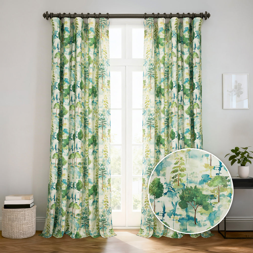 Woodland Mist Floral Dune Cotton Textured Printed Room Darkening Curtain