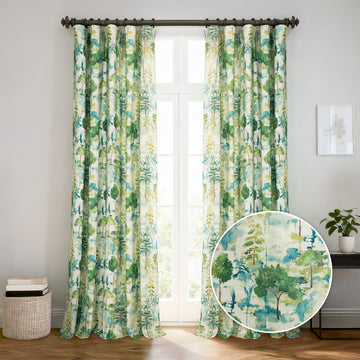 Woodland Mist Floral Dune Cotton Textured Printed Room Darkening Curtain