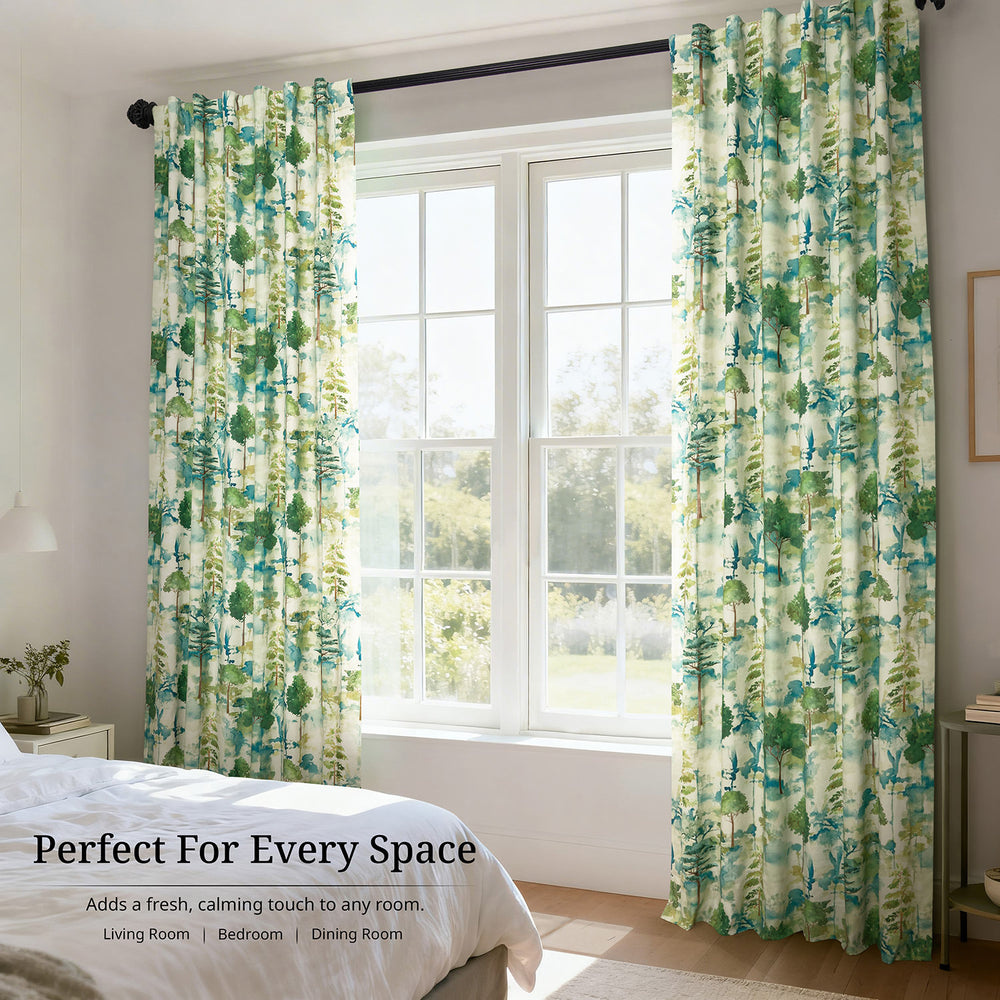 Woodland Mist Floral Floral Dune Cotton Textured Printed Room Darkening Curtain